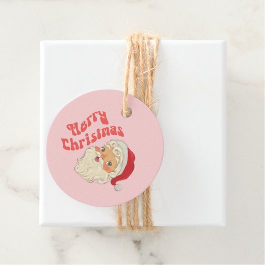 Retro Vrolijke Kerstmis Santa Gift Labels (In situ)