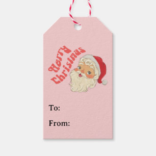 Retro Vrolijke Kerstmis Santa Gift Labels Cadeaulabel