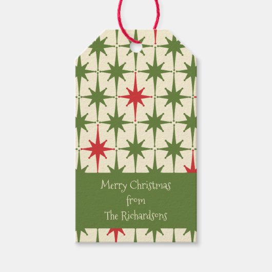 Retro  vrolijke kerststerren uit de middeleeuwen cadeaulabel (Voorkant)