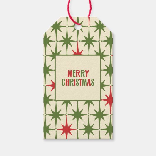 Retro  vrolijke kerststerren uit de middeleeuwen cadeaulabel (Voorkant)