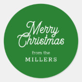 RETRO VROLIJKE KERSTTYPOGRAFIE OP GROEN RONDE STICKER (Voorkant)