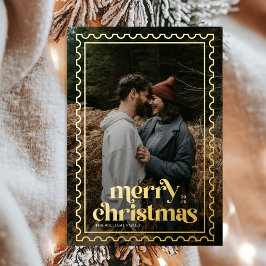 Retro Vrolijke Kerstzegels foto Koppels Folie Feestdagenkaart