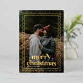 Retro Vrolijke Kerstzegels foto Koppels Folie Feestdagenkaart (Staand Voorkant)