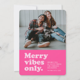 Retro vrolijke sfeer hete roze één foto Kerstmis Feestdagenkaart