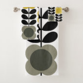 Retro Vrolijke Vlek Bloemen Stem, Geel Grijs Bad Handdoek (Insitu)