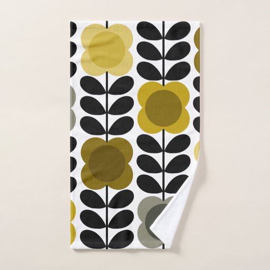 Retro Vrolijke Vlek Bloemen Stem, Geel Grijs Bad Handdoek (Handdoek)