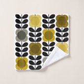 Retro Vrolijke Vlek Bloemen Stem, Geel Grijs Bad Handdoek (Wasdoekje)