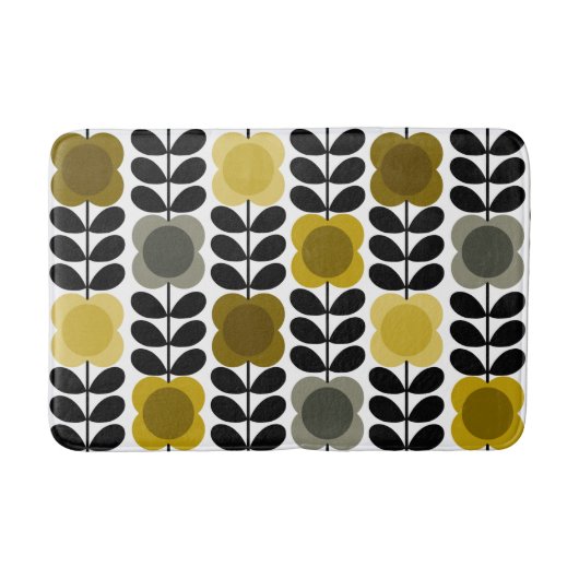 Retro Vrolijke Vlek Bloemen Stem, Geel Grijs Badmat (Voorkant)
