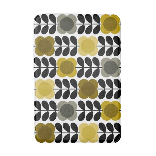 Retro Vrolijke Vlek Bloemen Stem, Geel Grijs Badmat (Voorkant Verticaal)