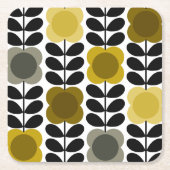 Retro Vrolijke Vlek Bloemen Stem, Geel Grijs Kartonnen Onderzetters (Voorkant)