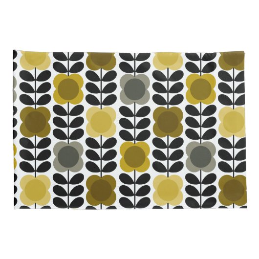 Retro Vrolijke Vlek Bloemen Stem, Geel Grijs Kussensloop (Achterkant-Rechts)