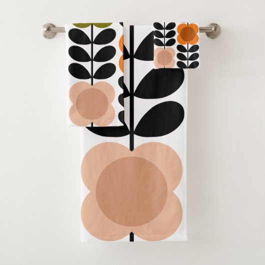 Retro Vrolijke Vlek Bloemen Stem, Tomaat Roze Bad Handdoek (Insitu)