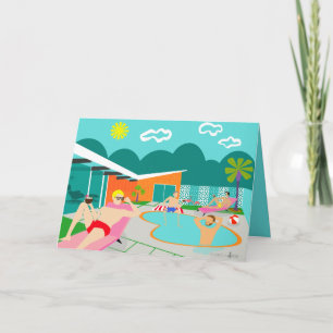 Retro Vrolijke Wenskaart van de Partij van de Pool Kaart