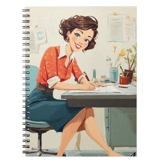 Retro vrouw aan de balie notitieboek (Voorkant)