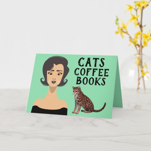 RETRO VROUW ART CAT-KAARTEN VOOR TWEEDE DAGEN KAART (Gele Bloem)