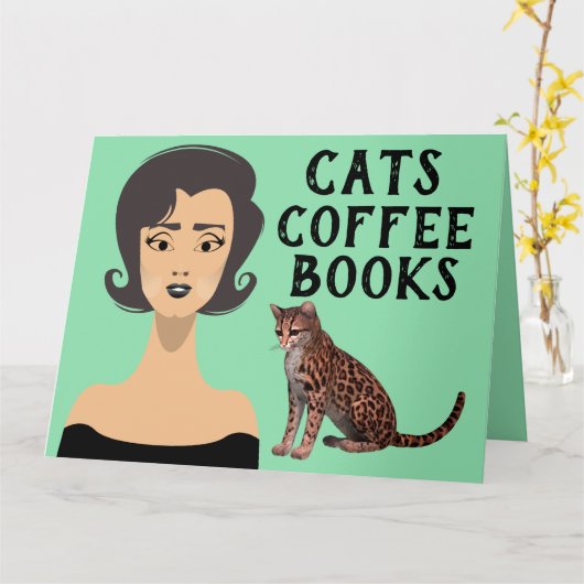 RETRO VROUW ART CAT-KAARTEN VOOR TWEEDE DAGEN KAART (Gele Bloem)