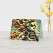 Retro vrouw astronaut en vis Alle Gelegenheid Kaart (Gele Bloem)