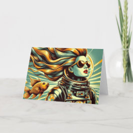 Retro vrouw astronaut en vis Alle Gelegenheid Kaart