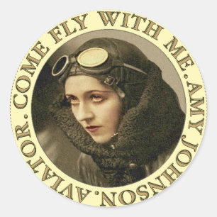 Retro Vrouw Aviator Ronde Sticker