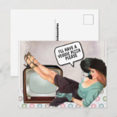 RETRO VROUW BESTELLING VEGETARIAN PIZZA BRIEFKAART (Voorkant / Achterkant)