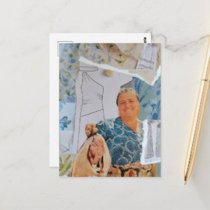Retro Vrouw Brengt Kip mee naar Huis Collage Briefkaart