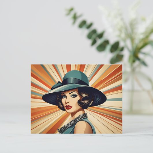 retro vrouw briefkaart (Staand voorkant)