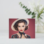  retro vrouw briefkaart (Staand voorkant)