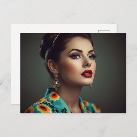  retro vrouw briefkaart (Voorkant / Achterkant)