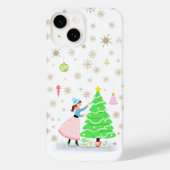 Retro Vrouw die Kerstboom Versiert Case-Mate iPhone Case (Achterkant)