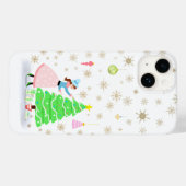 Retro Vrouw die Kerstboom Versiert Case-Mate iPhone Case (Achterkant (horizontaal))