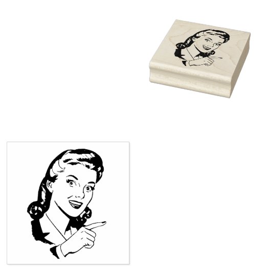 RETRO VROUW DIE RUBBER STEMPEL WIJZEN (Gestempeld)