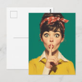 Retro Vrouw die Stilte vraagt Briefkaart (Voorkant / Achterkant)