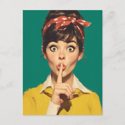 Retro Vrouw die Stilte vraagt Briefkaart (Voorkant)