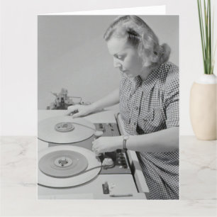 RETRO VROUW DJ MIXER VERJAARDAG KAART VOOR HAAR