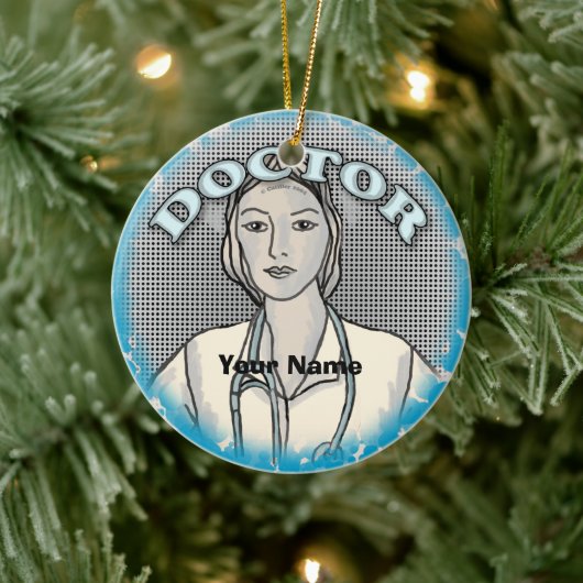 Retro vrouw dokter keramisch ornament (Boom)