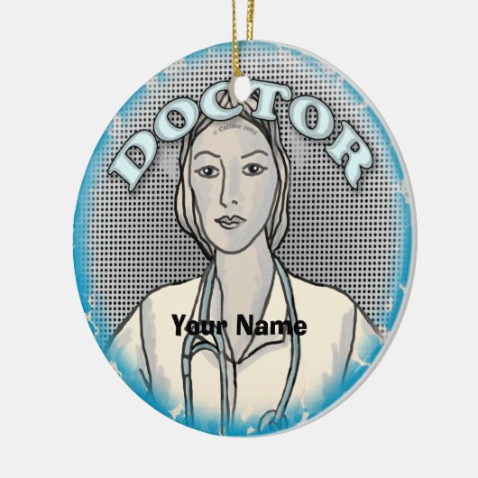 Retro vrouw dokter keramisch ornament (Links)