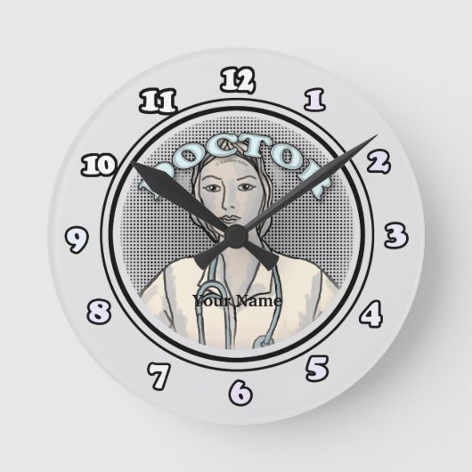 Retro vrouw dokter ronde klok (Voorkant)