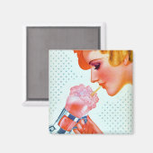  Retro Vrouw Drink Roze Milkshake jaren '30 Magneet (Voorkant / Achterkant)