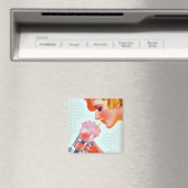  Retro Vrouw Drink Roze Milkshake jaren '30 Magneet (Insitu (Vaatwasser))