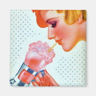 Retro Vrouw Drink Roze Milkshake jaren '30 Magneet