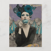 Retro vrouw drinkt thee bij het circus briefkaart (Voorkant)