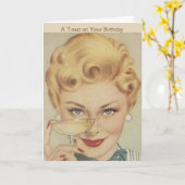 Retro Vrouw - een Toost van de Verjaardag, Kaart (Gele Bloem)