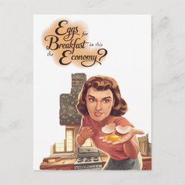 Retro Vrouw Eieren Voor Ontbijt In Deze Economie Briefkaart