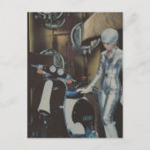Retro Vrouw en een Scooter Collage Briefkaart (Voorkant)