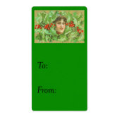 Retro vrouw en hulst cadeaubijsluiter etiket (Voorkant)