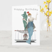 Retro Vrouw Fontein Art Deco Verjaardagskaart Kaart (Gele Bloem)