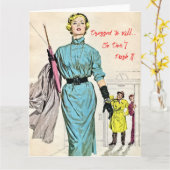 Retro vrouw gekleed om te doden kaart (Gele Bloem)