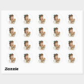 Retro vrouw geniet van pizzapunt ronde sticker (Vel)