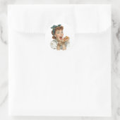 Retro vrouw geniet van pizzapunt ronde sticker (Tas)