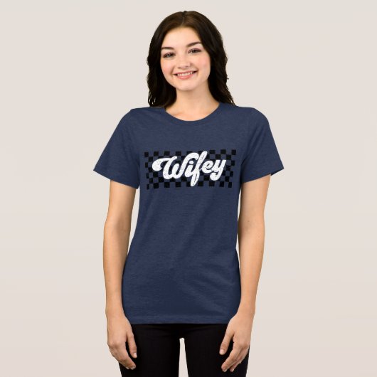 Retro Vrouw Geruit Tri-Blend Shirt (Voorkant volledig)